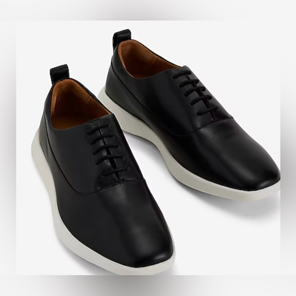 Express Men’s Leather Sneakers 👞🖤 Pitch Black Size 10 NWT Oxford Style